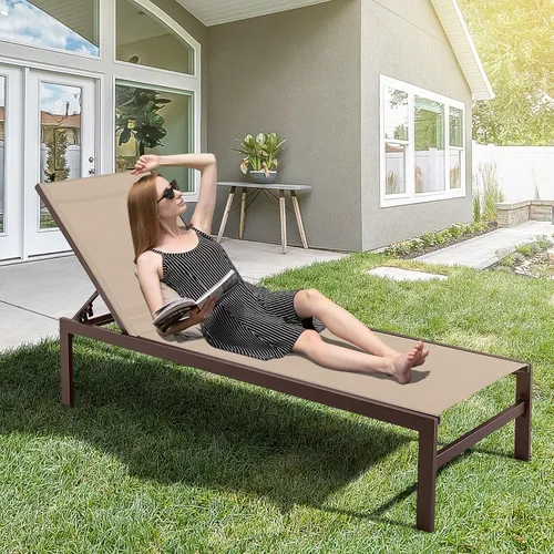 Miniatura 2 de COSTWAY Sillón reclinable ajustable de aluminio con 6 posiciones, 2 piezas, color marrón