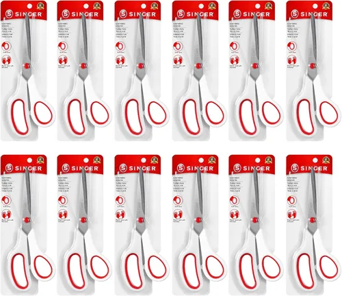 SINGER Tijeras de tela de 8-1/2 pulgadas con agarre cómodo, rojo y blanco, paquete de 12
