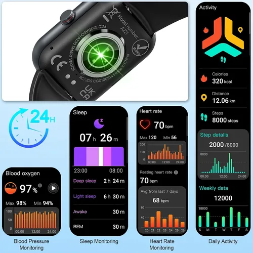 Miniatura 5 de Reloj inteligente para hombres y mujeres, rastreador de actividad física de 1.91 pulgadas con respuesta/hacer llamadas, IP68 impermeable, más de 110