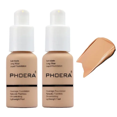 Paquete de 2 PHOERA Base de Maquillaje Para Mujeres Mayores, Base Líquida Mate Suave Impecable Control de Aceite 24 HR Corrector Base de Maquillaje,