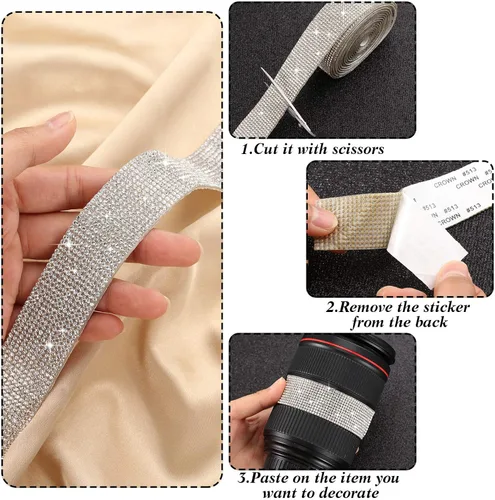 Miniatura 5 de Zonon - Tiras adhesivas con diamantes de imitación para manualidades y decoración de Navidad, automóvil y celular, rollo, cinta con joyas, 2 mm
