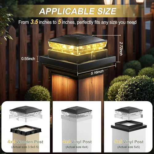Miniatura 5 de Luces Solares para Tapas de Postes Paquete de 6, Luces Solares Impermeables para Postes de Valla, 4x4 IP65 Luz Negra para Exteriores para Terraza