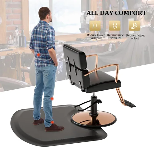 Miniatura 3 de OmySalon Tapete de peluquería antifatiga para peluquería, grueso tapete para silla de peluquero con corte redondo para peluquería de pie, peluquería