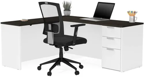 Miniatura 5 de Bestar Pro-Concept Plus - Escritorio en forma de L de 72 W con pedestal en gris oscuro y negro