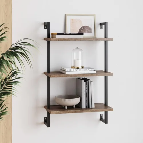 Miniatura 14 de Nathan James Benji - Estantería de pared de mediados de siglo, estante decorativo flotante de madera de 3 niveles, roble negro