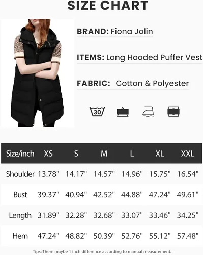 Miniatura 5 de Fiona Jolin Chaleco largo acolchado con capucha para mujer, abrigos de invierno acolchados sin mangas, chaquetas hinchadas