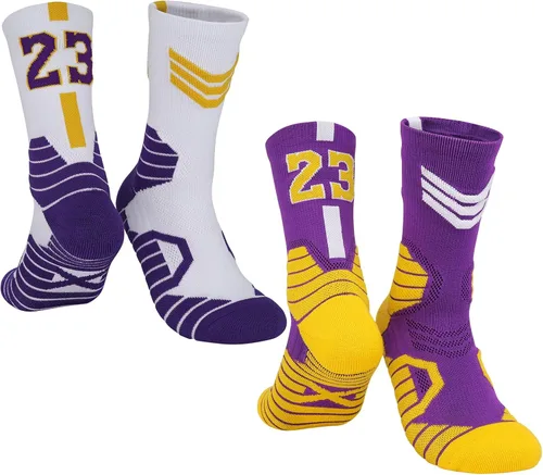 Miniatura 45 de 2 pares de calcetines de baloncesto para hombres y niños, equipo de baloncesto con número de la suerte, calcetines de estrella para niños y adultos