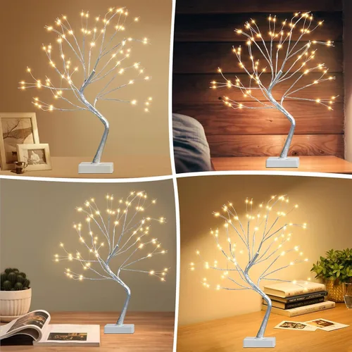 Miniatura 6 de EAMBRITE Soporte para Regalo de Árbol de Dinero, Árbol de Abedul Iluminado de 2 Pies 24LED, Temporizador Alimentado por Batería/USB, Pantalla