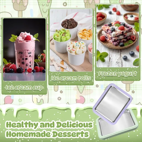 Miniatura 6 de 2 Sets Rolled Ice Cream Maker, Rolled Ice Cream Tray with 2 Scrapers, Instant Stainless Steel Plate for Making Slushies Frozen Yogurt Sorbet(Light