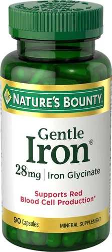 Nature's Bounty Gentle Iron Cápsulas de 28 mg con vitamina C, ácido fólico, suplemento de hierro de vitamina B-12, sin OMG, sin gluten, 90 unidades