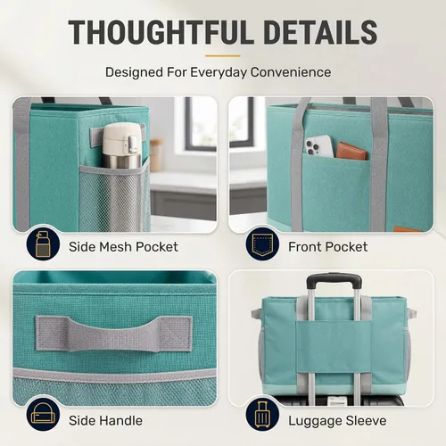 Miniatura 7 de WONDAY Portador de Bolsa de Compras Reutilizable Extra Grande de Pie con Asa, Treinta y Una Bolsa Utilitaria Plegable para Compras y Playa Verde