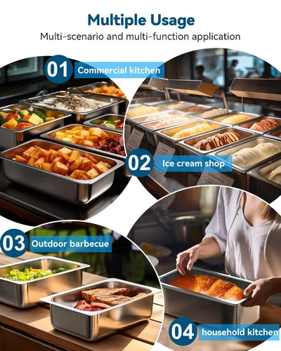 Miniatura 6 de ZeroPone Paquete de 6 Bandejas de Hotel, Tamaño 1/3 de 4 Pulgadas de Profundidad Bandeja de Mesa de Vapor, Calibre 22 Anti Atasco Acero Inoxidable