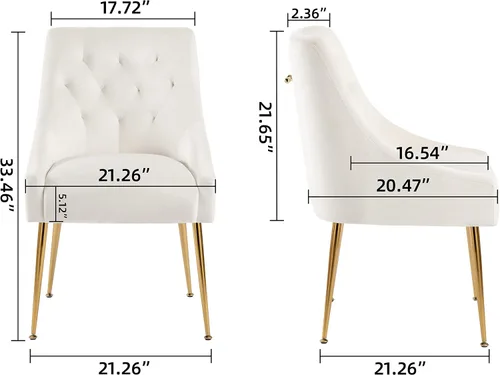 Miniatura 9 de Juego de 2 sillas de comedor modernas, sillas de mediados de siglo con cojines de 5.12 pulgadas y patas doradas, sillas de comedor tapizadas