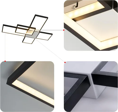 Miniatura 9 de Lámpara de techo LED, lámpara de techo moderna de montaje empotrado de 92 W, lámpara de techo acrílica cuadrada negra para cocina, dormitorio
