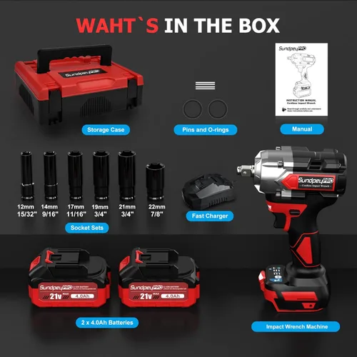 Miniatura 8 de Llave de Impacto Inalámbrica de 750 pies-libras, pistola de impacto de potencia de 1000 N·m, 1/2 pulgada, 21 V, 2600 RPM, Llave de Impacto eléctrica