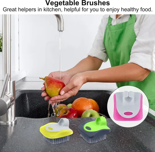 Miniatura 7 de Aodaer 4 piezas de cepillo para verduras, cepillo de silicona dura y suave, herramientas de limpieza de frutas laterales para verduras delicadas