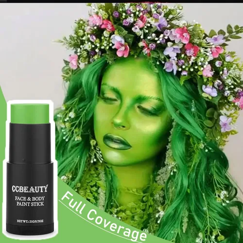 Miniatura 4 de CCbeauty Barra de pintura facial verde claro, kit de pintura facial, base de maquillaje verde lima crema SFX, pintura corporal profesional