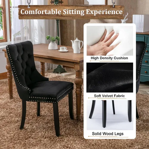 Miniatura 6 de Juego de mesa de comedor extensible de 5 piezas para 4-8 personas, 63-78 pulgadas, juego de mesa de cocina con 4 sillas tapizadas en terciopelo