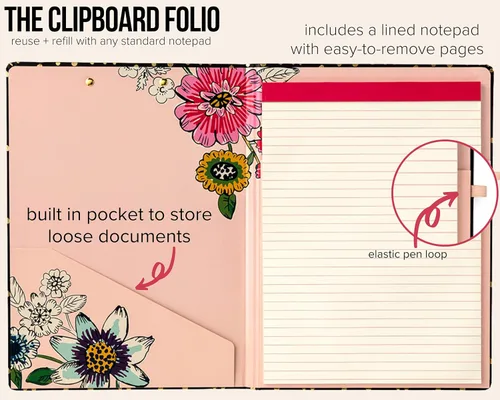 Miniatura 2 de Vera Bradley - Carpeta portapapeles con bloc de notas recargable, padfolio negro con bolsillo interior y trabilla para bolígrafo, lunares dorados