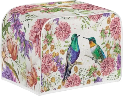 Miniatura 2 de Funda para tostadora de flores de colibrí de 2 rebanadas, cubierta acolchada para tostadora de dos rebanadas, cubierta a prueba de polvo para cocina