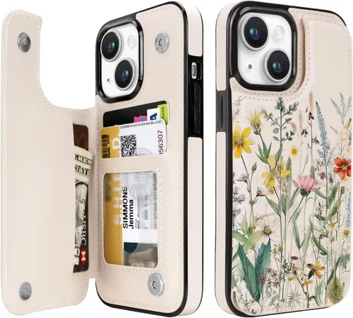 Miniatura 13 de uCOLOR Funda de piel con tapa para tarjetas compatible con iPhone 13 6.1, iPhone 14 6.1, mujeres y niñas con tarjetero y función atril