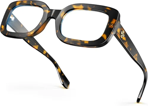 Miniatura 11 de VISOONE Gafas rectangulares con bloqueo de luz azul, marco cuadrado grueso, gafas de computadora vintage para mujeres y hombres, armonía
