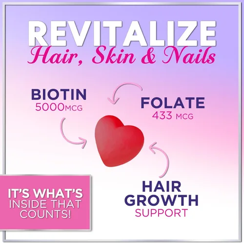Miniatura 5 de Gomitas de vitaminas para el cabello con biotina, 5000 mcg por porción, apoyo al crecimiento del cabello con vitaminas E y C para un cabello más