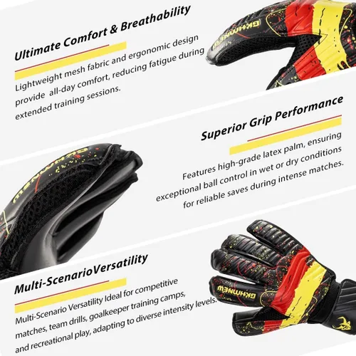Miniatura 3 de Guantes de portero de fútbol – Nivel profesional de agarre superior, protección mejorada para los dedos, transpirables y duraderos comodidad