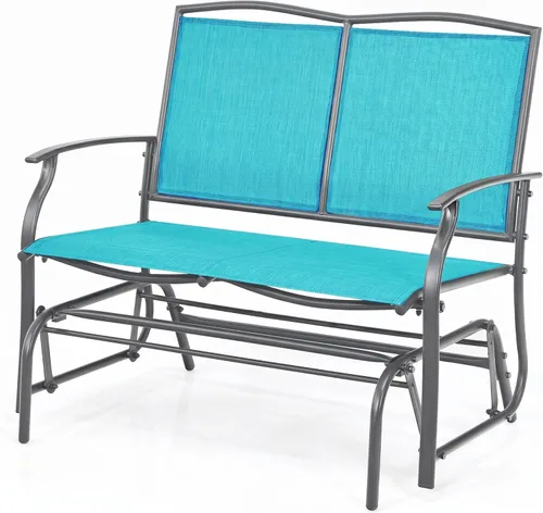 Miniatura 12 de Tangkula Banco planeador de patio para 2 personas, silla de sofá biplaza mecedora para exteriores con marco de acero resistente, tela de asiento