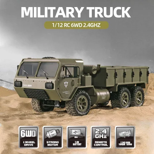 Miniatura 3 de GoolRC Camión militar RC, auto de control remoto a escala 1:12 6WD, autos militares de 2.4 GHz, camión todoterreno todo terreno, vehículo de juguete