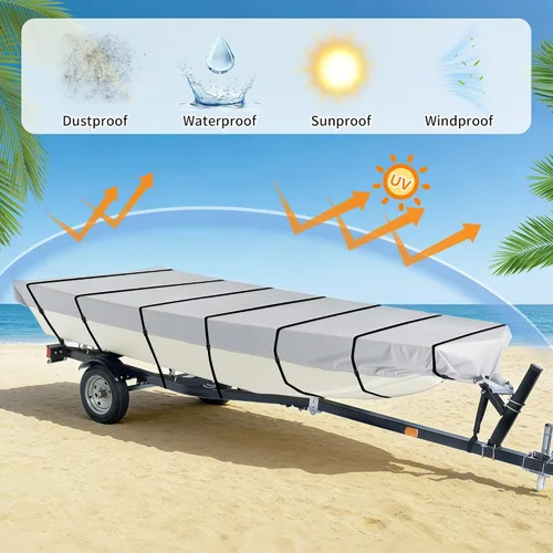 Miniatura 7 de iCOVER Cubierta para bote Jon de 16 pies, lona de poliéster de grado marino resistente al agua, cubierta de amarre anti-UV remolcable, para botes