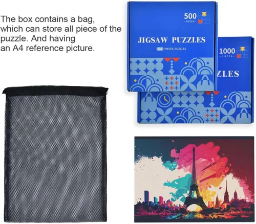 Miniatura 7 de Painting Paris Jigsaw Puzzle, Paper Wood Composite Material Zigsaw with Storage Bag and Reference Picture Easy to Solve 500/1000 Pieces