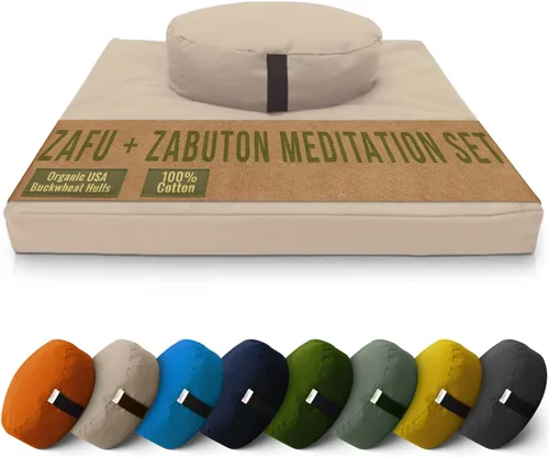 Miniatura 26 de Bean Products Juego de alfombrillas de meditación – Zafu almohada de piso orgánica de trigo sarraceno + almohadilla de oración Zabuton rellena