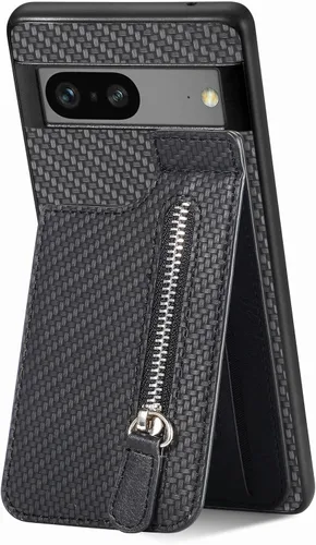 Miniatura 8 de LEMAXELERS Funda tipo cartera con cremallera y tarjetero para Google Pixel 7 Pro, piel sintética plegable con función atril magnético, cierre