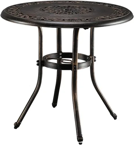 Henf Mesa de comedor de aluminio fundido para exteriores con agujero de paraguas de 2 pulgadas, 32 pulgadas de diámetro, mesa de comedor redonda