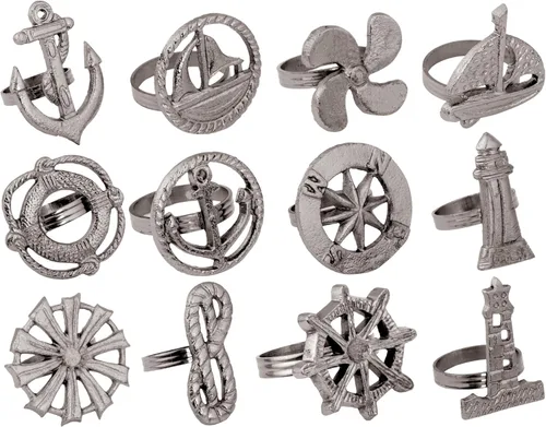 Miniatura 11 de ALPHA Living HOME Juego de 12 servilleteros de alta calidad, 100% metal, decoración de mesa resistente al óxido, servilleteros antiguos de concha