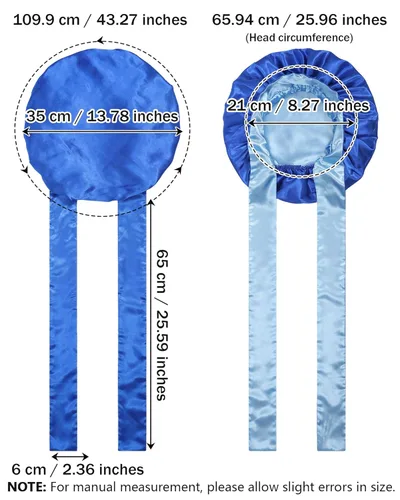 Miniatura 3 de AWAYTR Gorro de satén de seda para dormir para mujeres con cabello rizado, gorro de dormir reversible de doble capa con banda de amarre (azul) 7