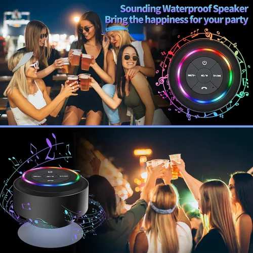 Miniatura 2 de Altavoz de ducha Bluetooth, altavoces Bluetooth portátiles con ventosa, altavoz impermeable IP67 con luz LED, inalámbrico, flotante, para camping