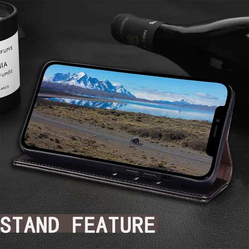 Miniatura 6 de SUANPOT Funda de piel tipo cartera para iPhone 12 Pro Max con bloqueo RFID, tarjetero de crédito, libro de folio magnético de PU para Apple 12 Negro