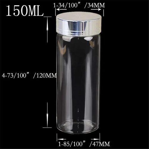 Miniatura 2 de Botella de vidrio transparente de 5.1 fl oz con tapa de aluminio plateado, 6 unidades, adecuada para recepción de cocina, azafrán, té, Plata