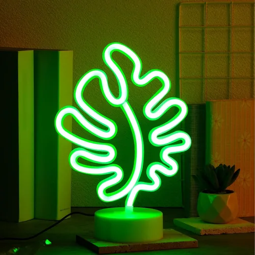 Miniatura 4 de Liliful Letrero de neón de flamenco, palmera de coco, luces de neón, hojas de palmera, funciona con pilas, alimentado por USB, con pedestal