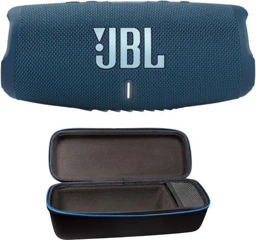 JBL Charge 5 (Azul) + Paquete con funda protectora rígida divvi! (Negro)