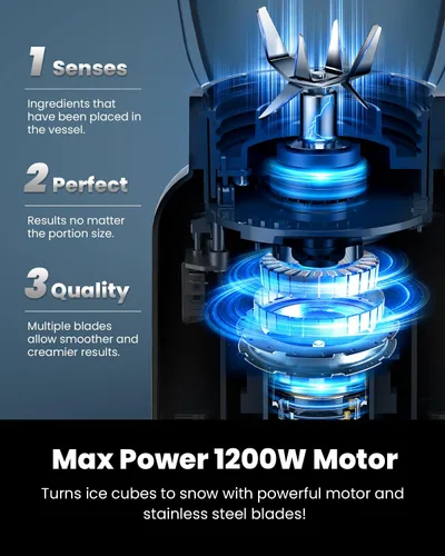 Miniatura 9 de GDOR Licuadora profesional de 1200 W con 5 programas inteligentes Licuadora de encimera de alta velocidad para batidos y batidos, tarro de vidrio