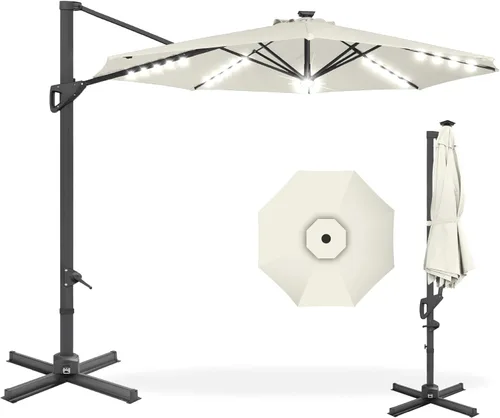 Miniatura 29 de Best Choice Products Sombrilla Solar LED Voladiza de 10 pies para Patio, Rotación de 360 Grados, Sombrilla Colgante Descentrada de Mercado para Gris