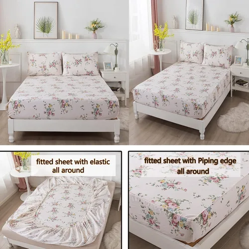 Miniatura 4 de FADFAY Juego de sábanas con diseño floral de rosas rosas dulces, tamaño King, romántico, de algodón súper suave con bolsillo profundo, 4 piezas