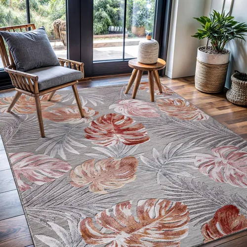 Miniatura 54 de CAMILSON Alfombra para Interiores y Exteriores, Alfombras de Área Azules 5x7 con Hojas Tropicales Botánicas para Patios Interiores y Exteriores