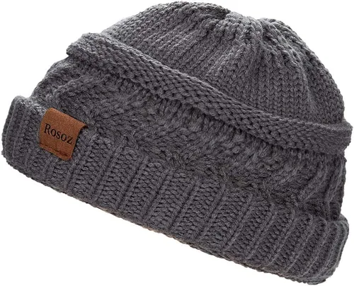 Miniatura 2 de Rosoz Gorro de cola de caballo para mujer, gorro cálido de invierno, suave, elástico, de punto trenzado, para moño alto