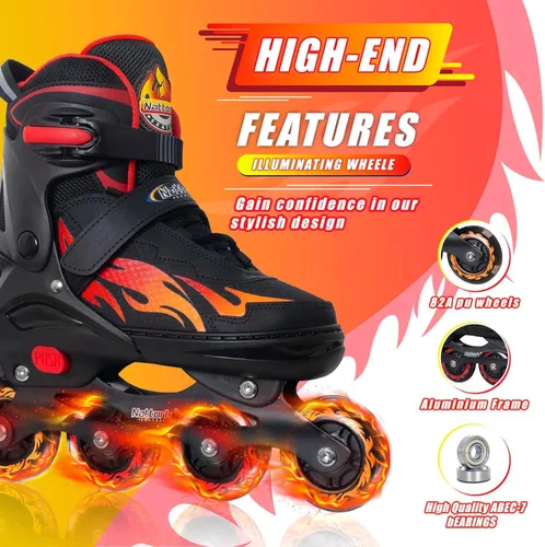 Miniatura 3 de Nattork Patines en línea ajustables para niños y adultos, para interiores y exteriores, con 8 ruedas iluminadas para niños y niñas de 4 a 16 años