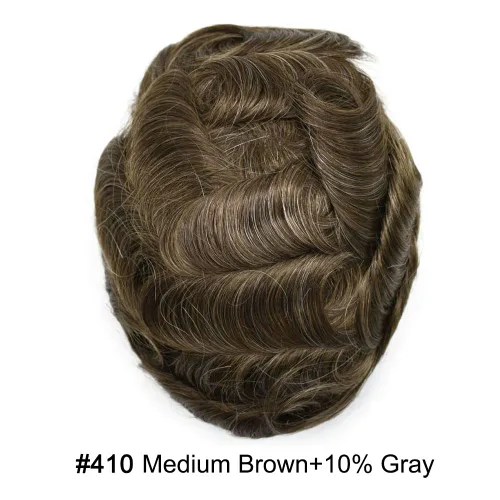 Miniatura 13 de Sistema de repuesto de cabello humano europeo con encaje frontal suizo para hombre, tupé para hombre, pieza de cabello, nudo blanqueado, línea #17