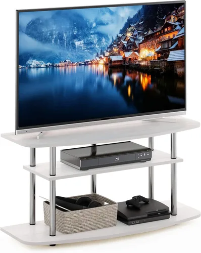 Miniatura 10 de Furinno Frans Turn-N-Tube - Soporte para televisor de 4 niveles, para televisores de hasta 43 pulgadas, color roble blanco